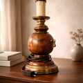 Pied de lampe ancien bois naturel et laiton